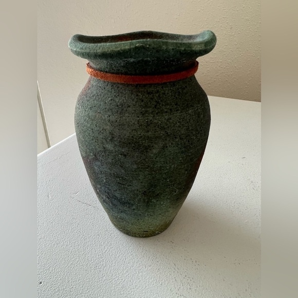 RAKU POTTERY VASE Handmade in Arizona 5" Tall | Leather Trim - Picture 4 of 9